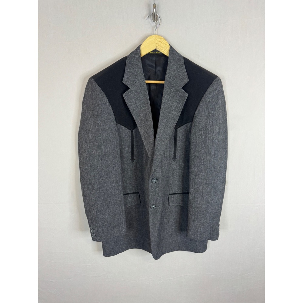Circle S Mens Western Blazer Grey Black Yoke Two Button Sport Coat 40R